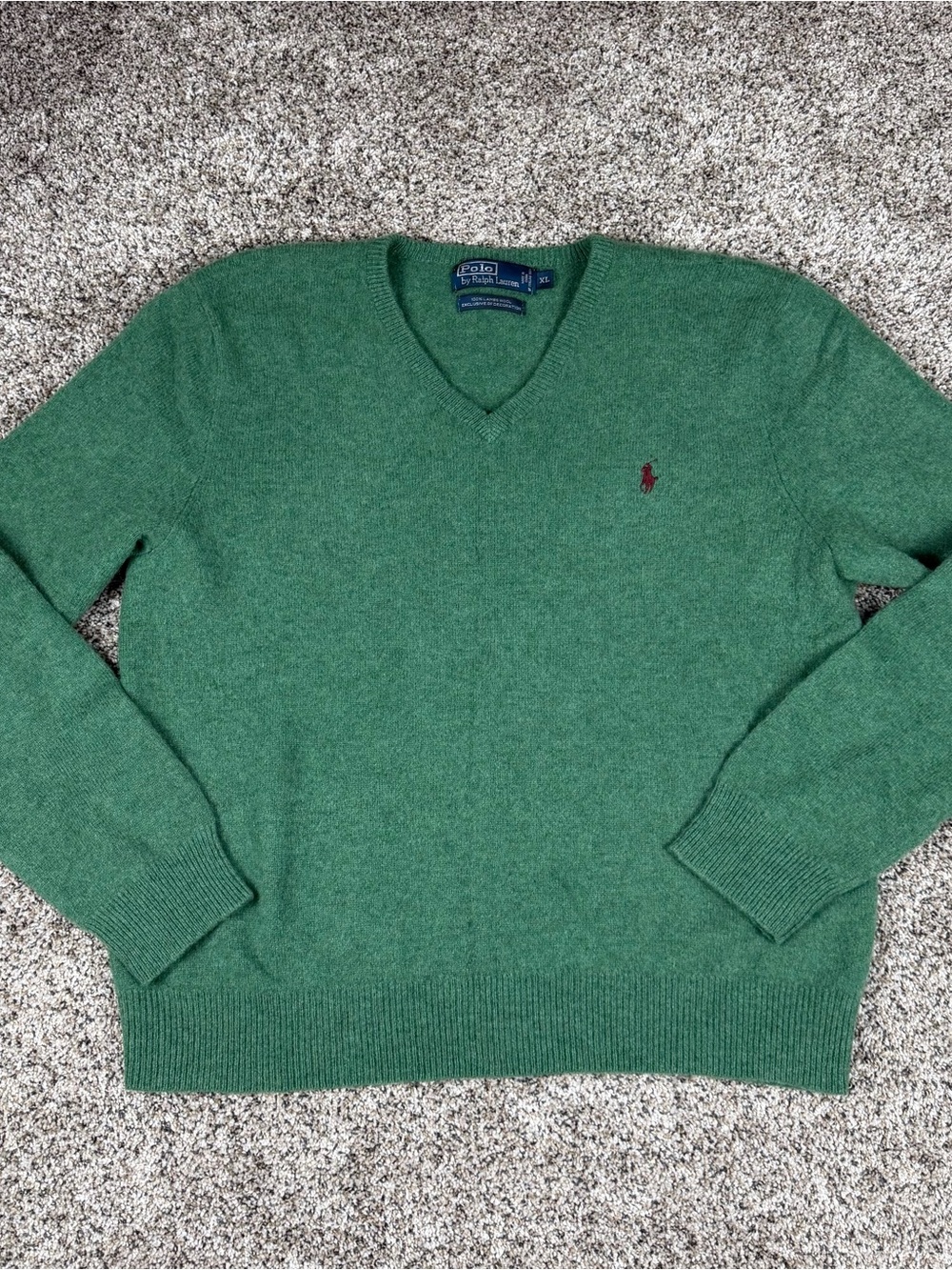 Polo by Ralph Lauren Green V-Neck Sweater with Burgundy Pony